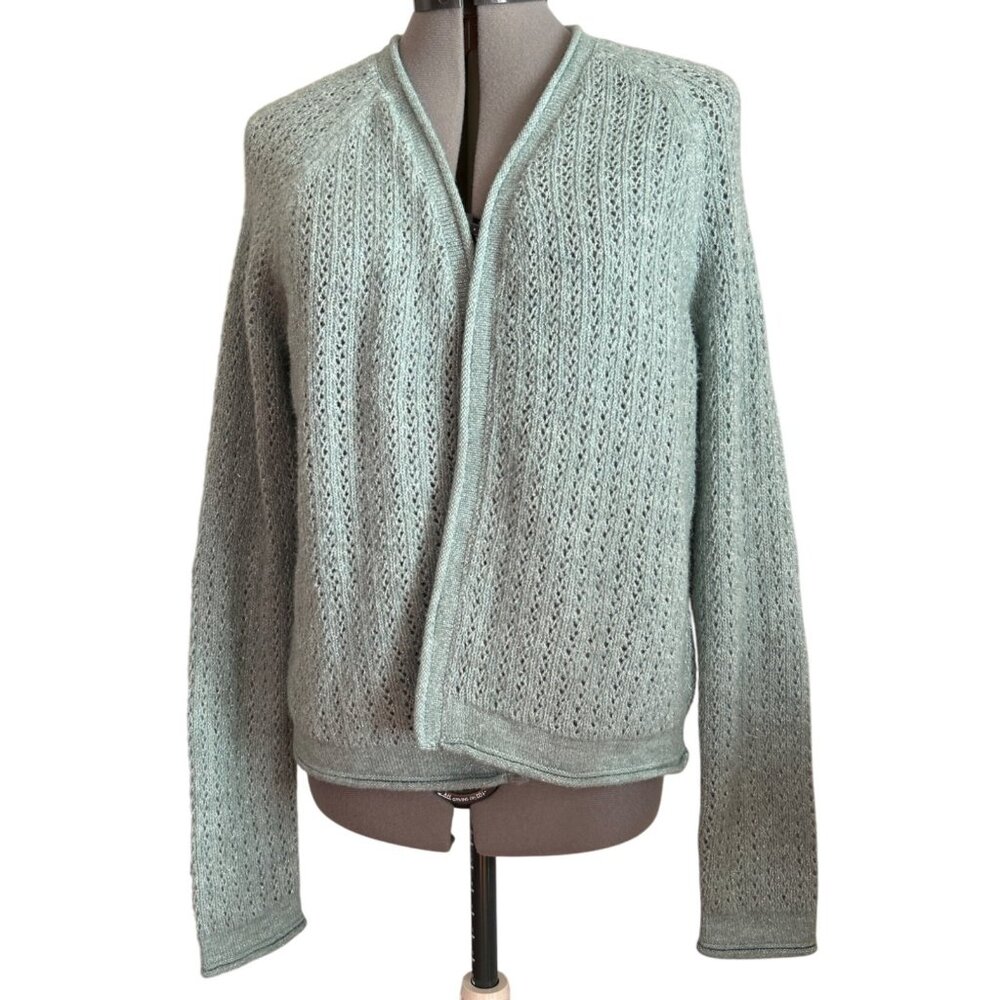 Croft & Barrow Womens Mint Green Sparkle Open-Front Knit Cardigan Sweater Medium